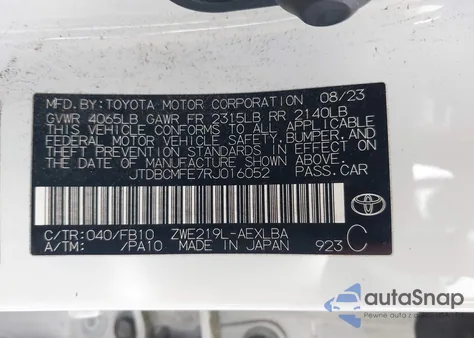 2024 Toyota Corolla Hybrid Le z USA, uszkodzony, nr VIN JTDBCMFE7RJ016052